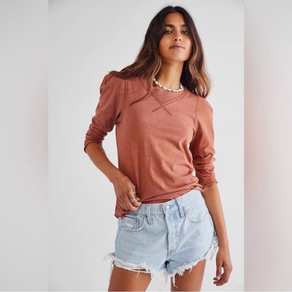 Free People We the Free Clover Puff Shoulder Top Color Mesa L